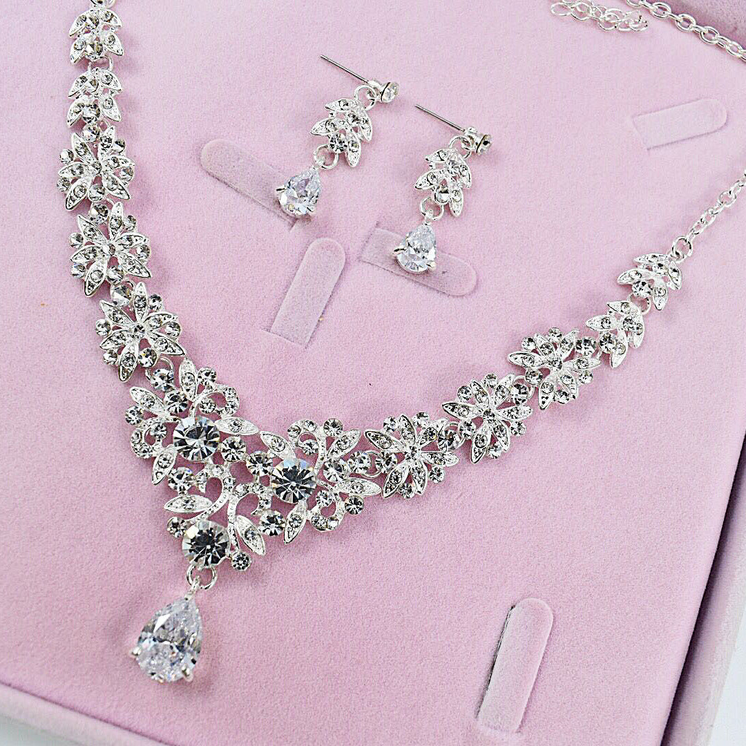 New Bridal Suit Necklace Earrings Two-Piece Wedding Jewelry Bridal Diamond Suit Dinner Dress Accessories