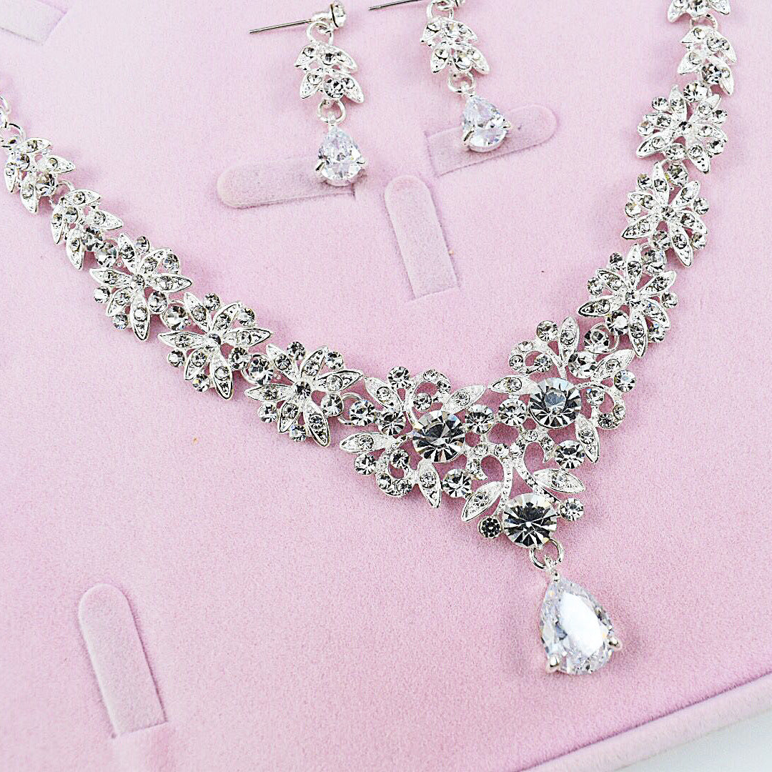 New Bridal Suit Necklace Earrings Two-Piece Wedding Jewelry Bridal Diamond Suit Dinner Dress Accessories