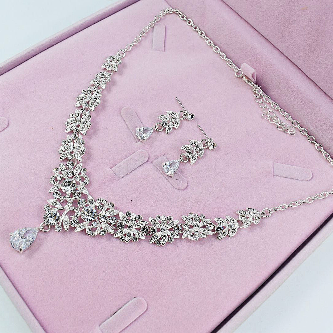 New Bridal Suit Necklace Earrings Two-Piece Wedding Jewelry Bridal Diamond Suit Dinner Dress Accessories