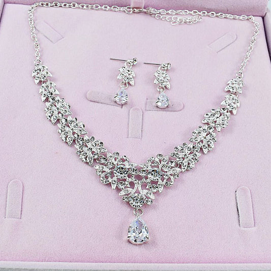 New Bridal Suit Necklace Earrings Two-Piece Wedding Jewelry Bridal Diamond Suit Dinner Dress Accessories